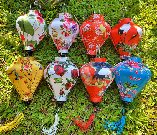 Set 8 pcs Vietnam Hoi An silk lanterns 22cm with flowers fabric for garden decor Lanterns for wedding decor Lanterns for interior decor