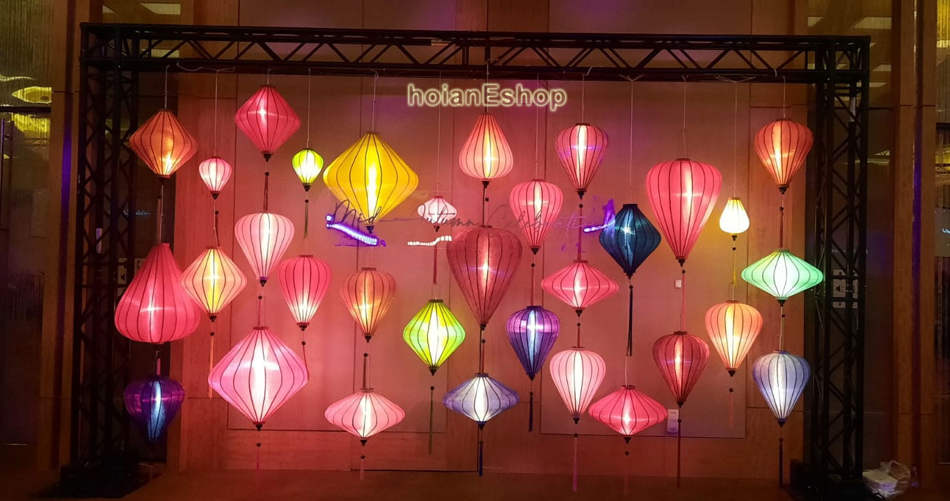 Set 50 Vietnamese Silk Lanterns with mixed of Size, mix of Shapes and Colors for Events Decoration - Wedding Planer Decorative