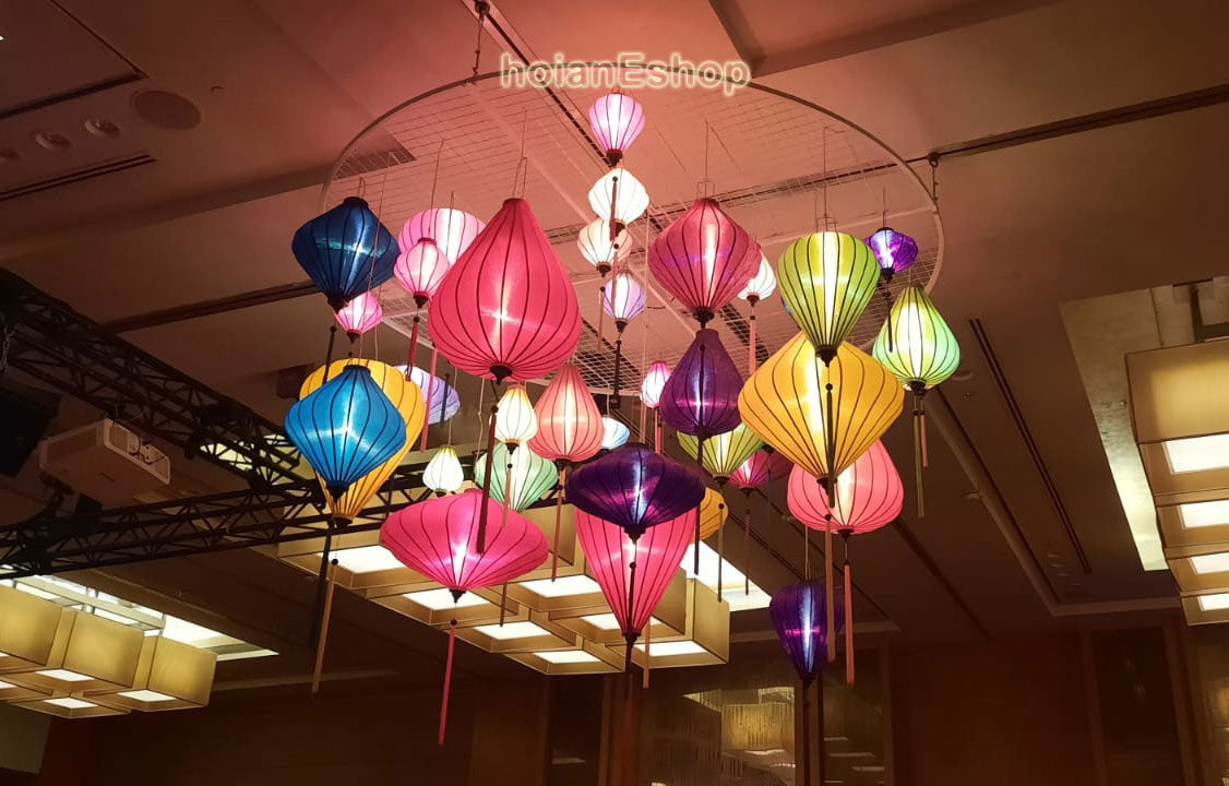 Set 50 Vietnamese Silk Lanterns with mixed of Size, mix of Shapes and Colors for Events Decoration - Wedding Planer Decorative