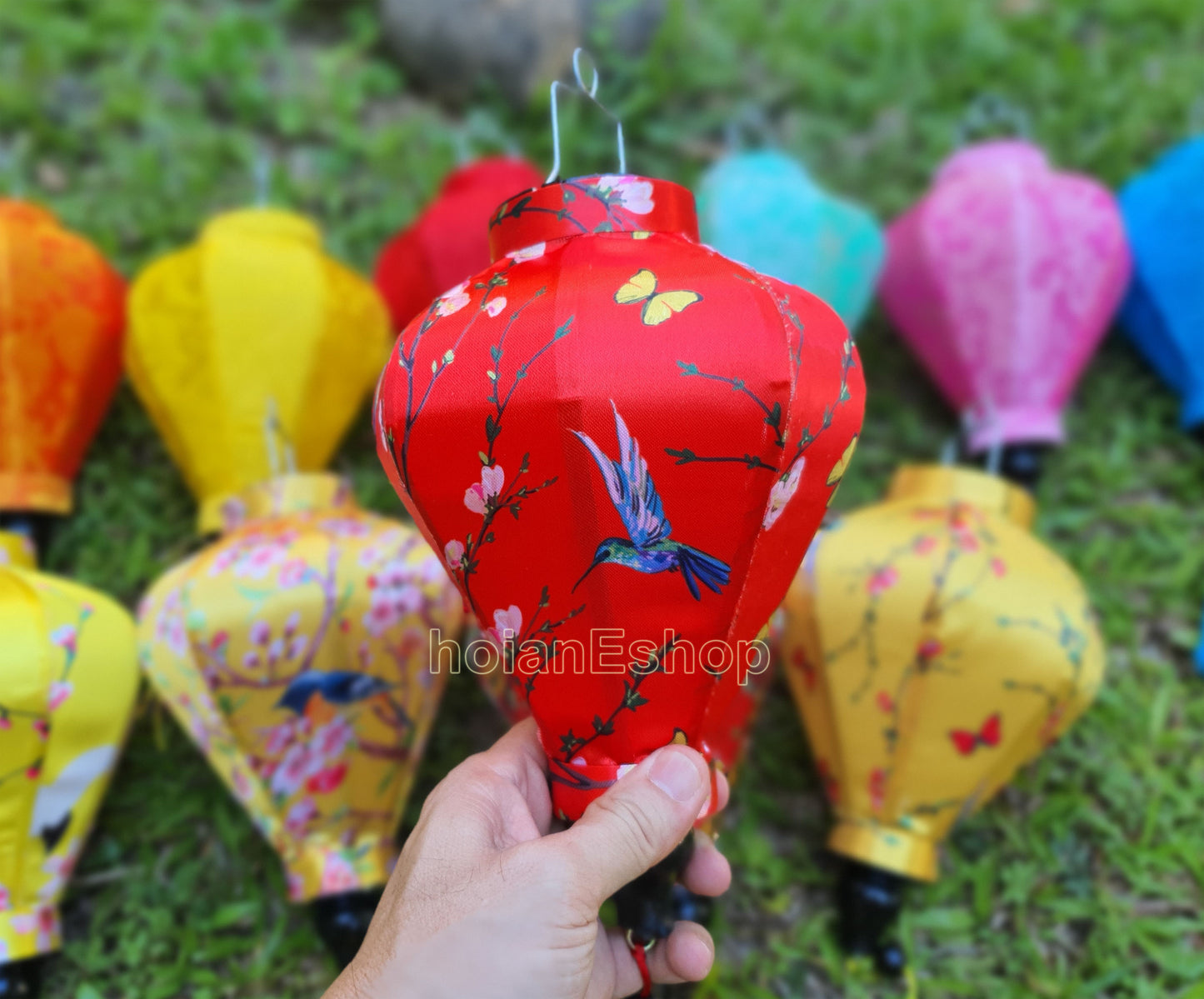 Set of 8 Hoi An bamboo silk lanterns 22cm - Mix shape and color - Personalization - Patio decoration - Wedding lanterns - Garden lanterns