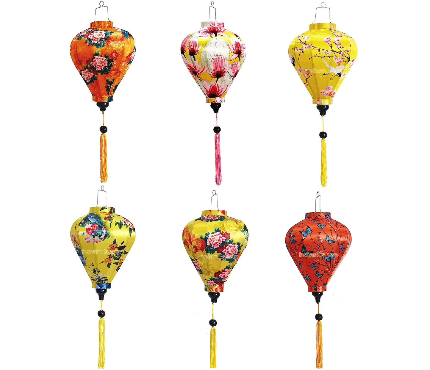 Set 6 pcs Vietnam silk lanterns for Christmas decorations New Year decorations Vietnamese traditional wedding - wholesale silk lanterns