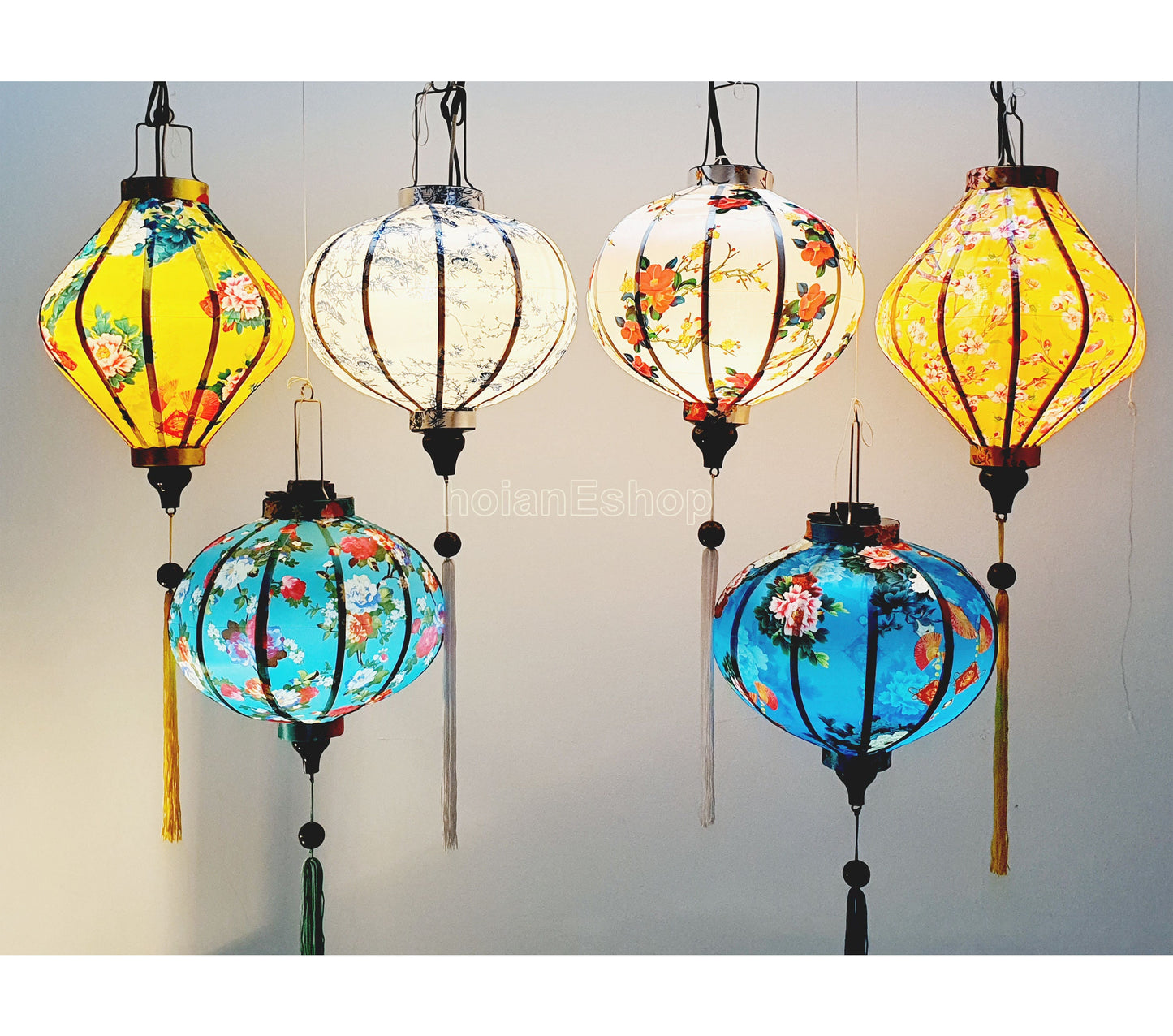 Set 6 pcs Vietnam silk lanterns for Christmas decorations New Year decorations Vietnamese traditional wedding - wholesale silk lanterns