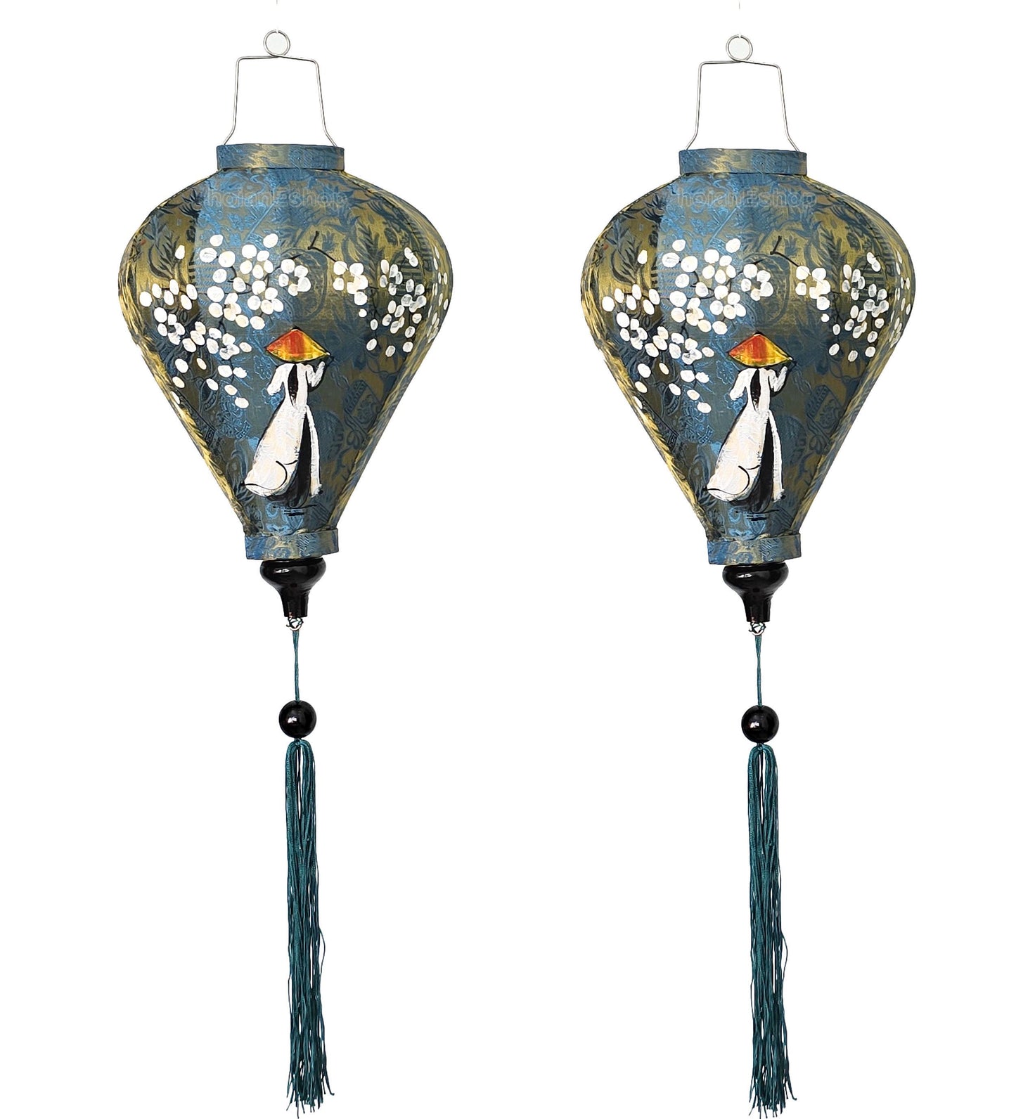 Set 8 pcs Vietnam Silk Lanterns 35cm for Wedding Party Decorations Restaurant Decor - Handpainted Lantern with Vietnamese Ao Dai Girl