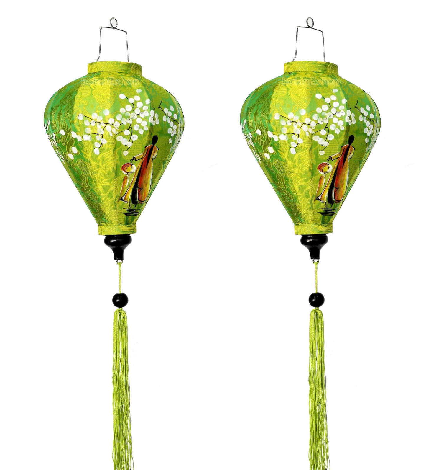 Set 2 Vietnamese Hoi An silk lanterns 35cm for restaurant decoration - handpainted lanterns Vietnamese girl Ao Dai - Lantern for wedding
