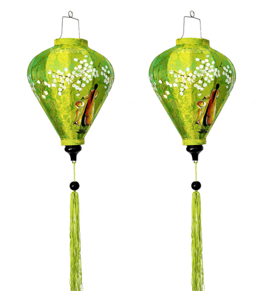 Set 2 handpainted lanterns 35cm for wedding party decor - Lanterns for restaurant decor -- Painting Vietnamese girl with Ao Dai