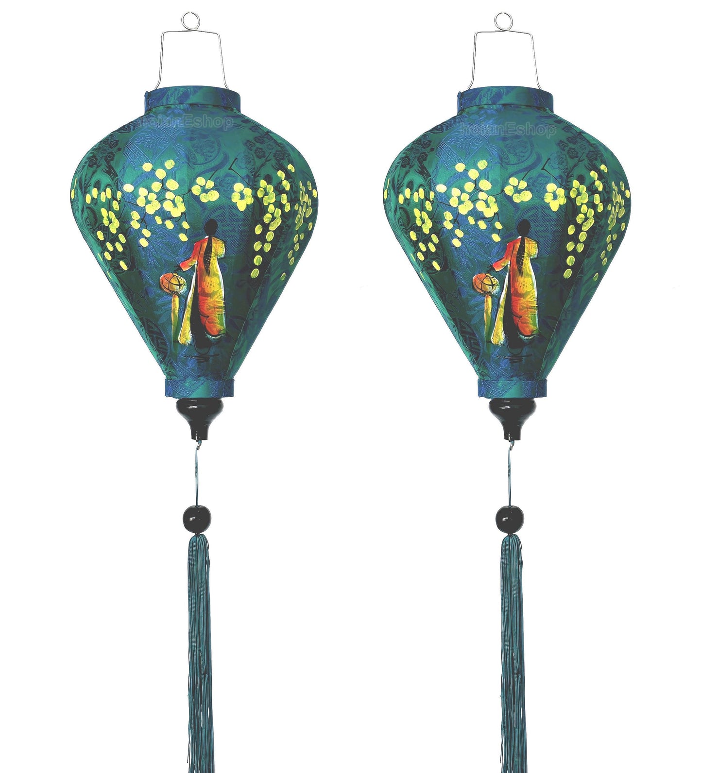 Set 2 handpainted lanterns 35cm for wedding party decor - Lanterns for restaurant decor -- Painting Vietnamese girl with Ao Dai