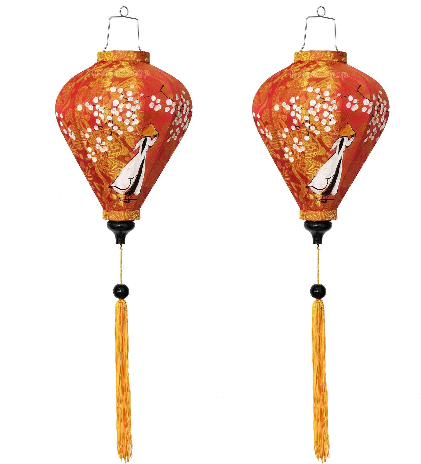 Set 2 handpainted lanterns 35cm for wedding party decor - Lanterns for restaurant decor -- Painting Vietnamese girl with Ao Dai