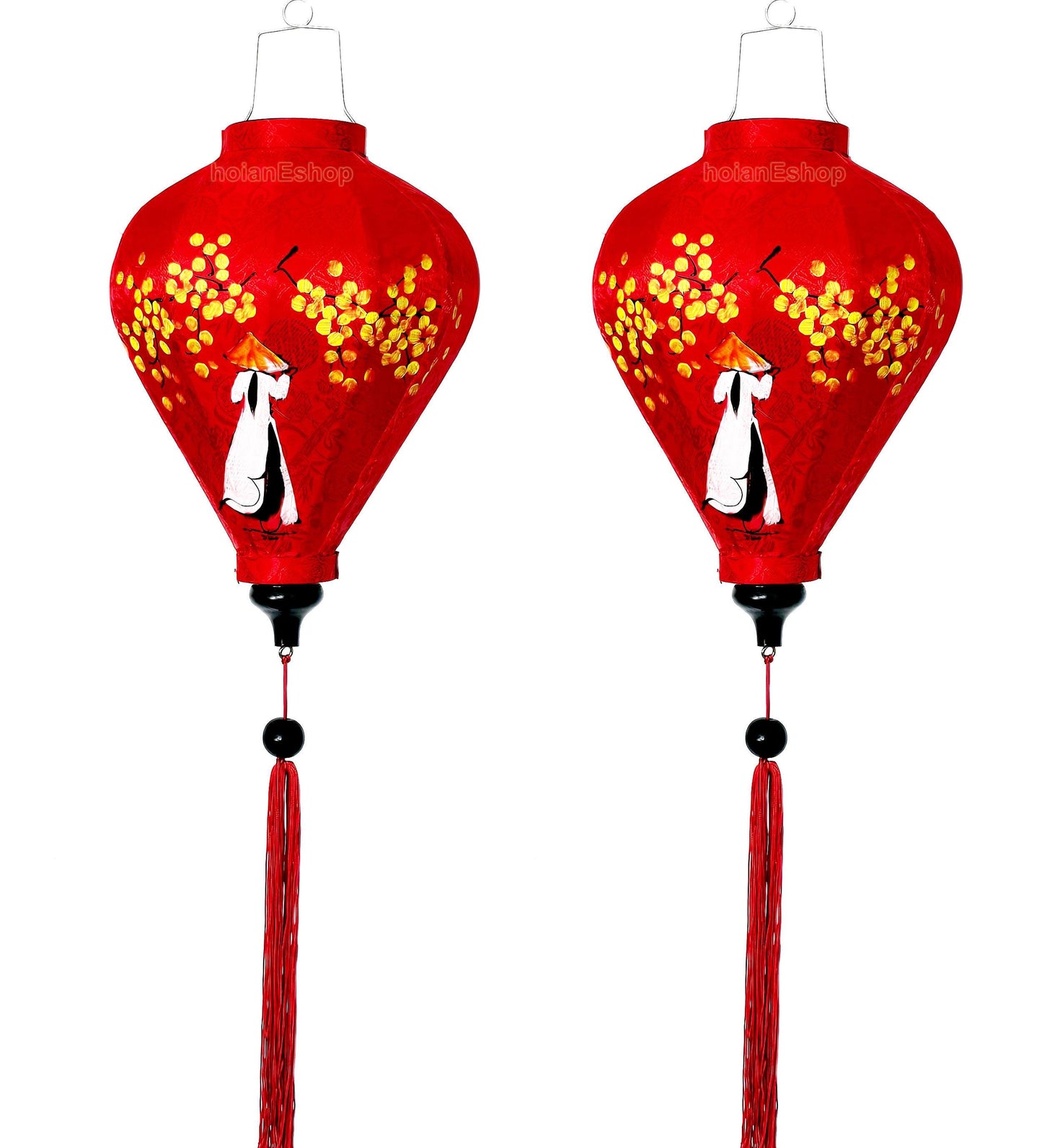 Set 2 Vietnamese Hoi An silk lanterns 35cm for restaurant decoration - handpainted lanterns Vietnamese girl Ao Dai - Lantern for wedding