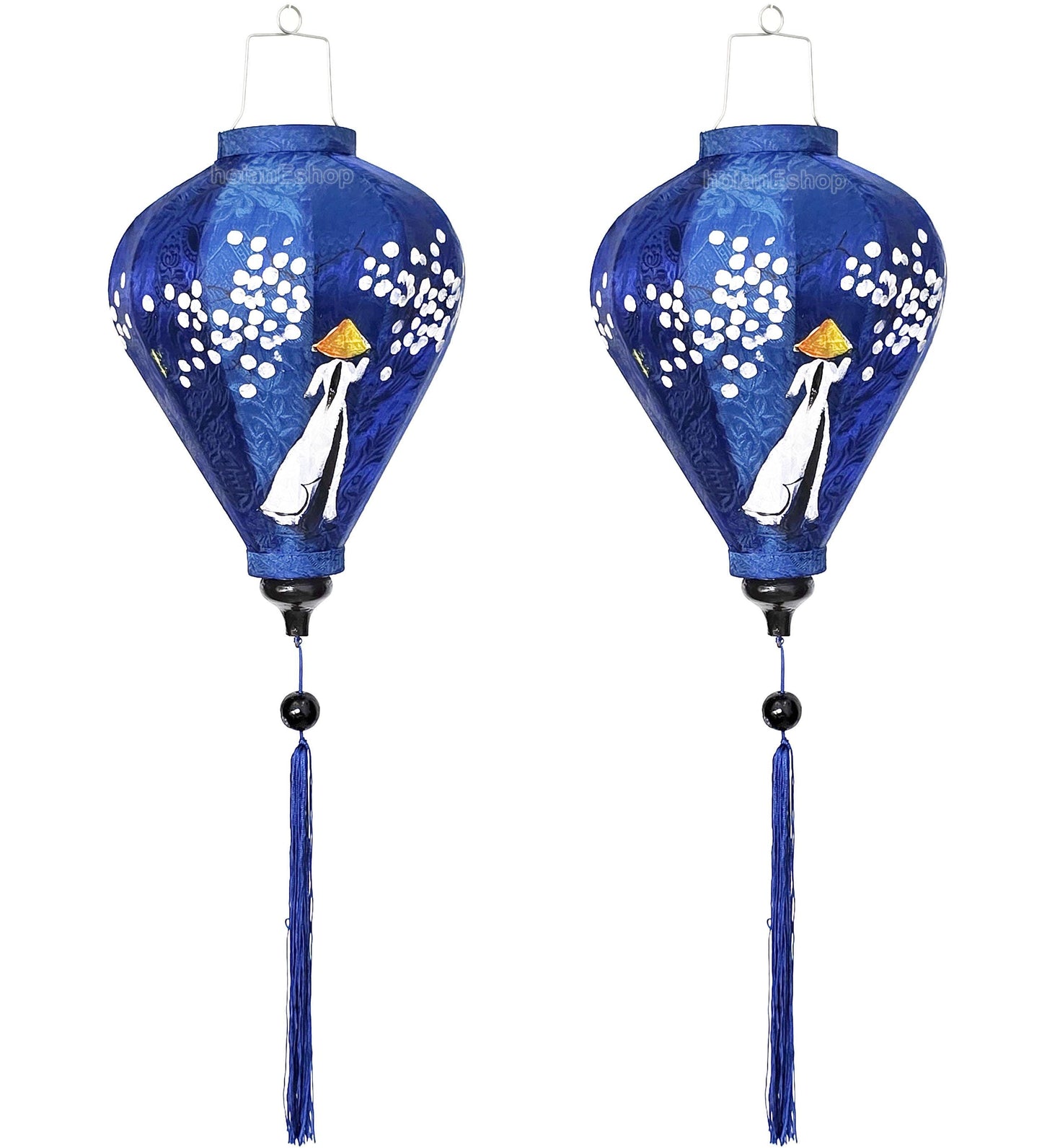 Set 2 bamboo silk lanterns 35cm for wedding party decor - Lanterns for restaurant decor - Hand Painting Vietnamese girl with Ao Dai