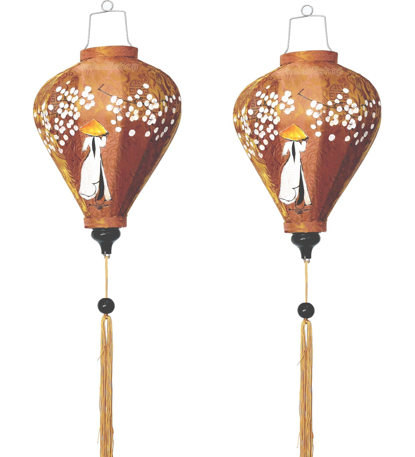 Set 8 pcs Vietnam Silk Lanterns 35cm for Wedding Party Decorations Restaurant Decor - Handpainted Lantern with Vietnamese Ao Dai Girl
