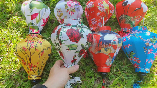 Set 8 pcs Vietnam Hoi An silk lanterns 22cm with flowers fabric for garden decor Lanterns for wedding decor Lanterns for interior decor