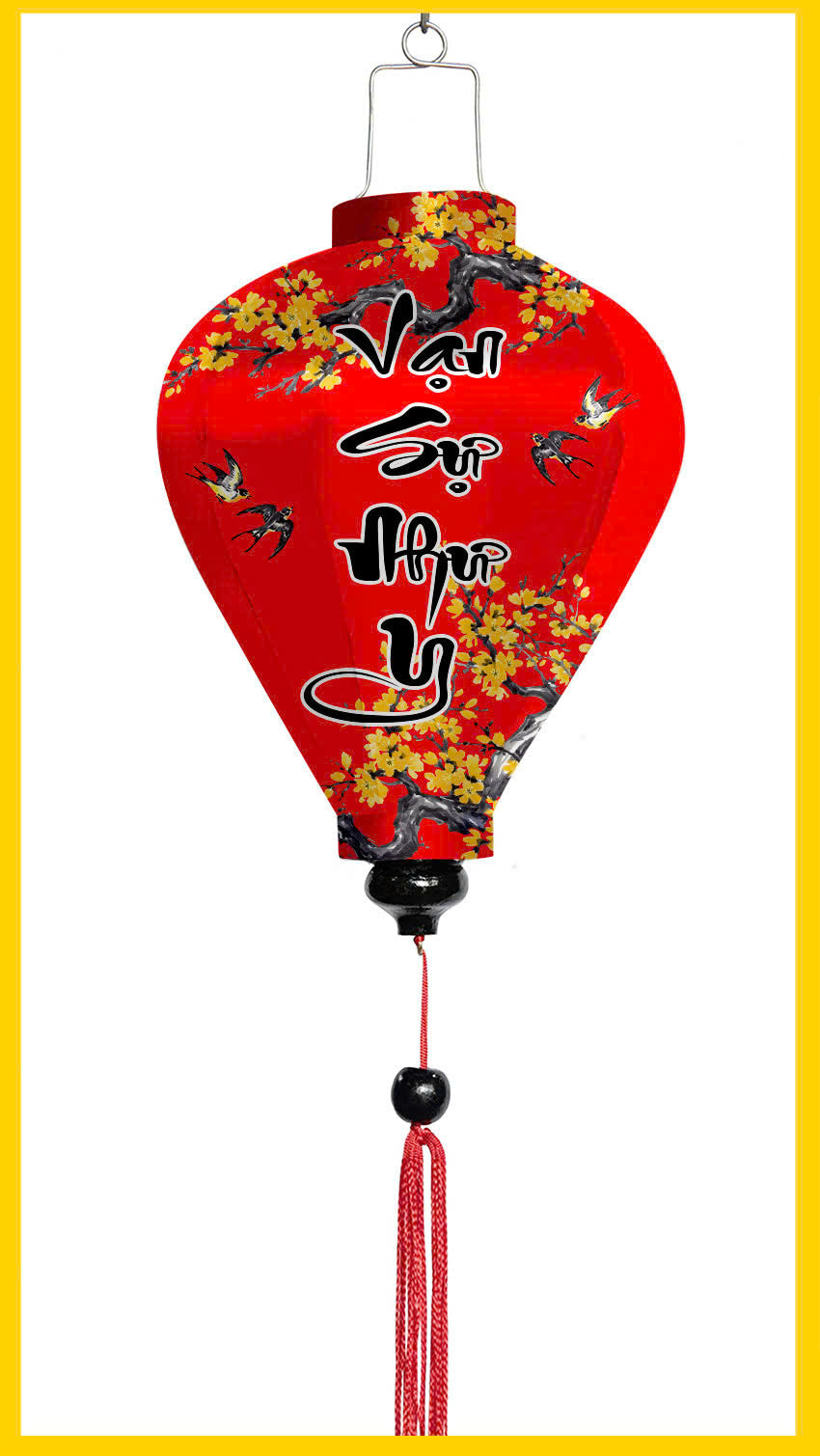 Set of 20 Silk Lanterns for Lunar New Year Decoration, TET Decor, Lanterns with fabric of yellow apricot blossom, peach blossom