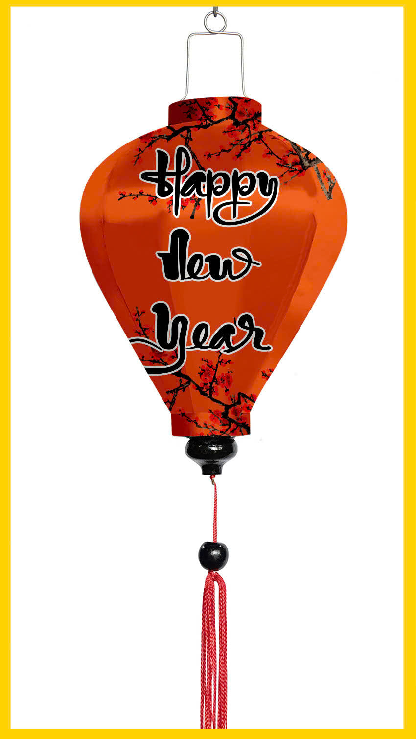 Set of 20 Silk Lanterns for New Year Decoration, TET Decor, Lanterns with fabric of yellow apricot blossom, peach blossom