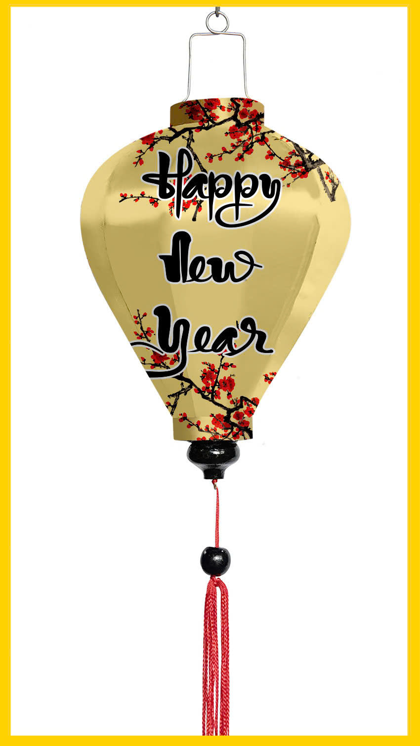 Set of 20 Silk Lanterns for New Year Decoration, TET Decor, Lanterns with fabric of yellow apricot blossom, peach blossom