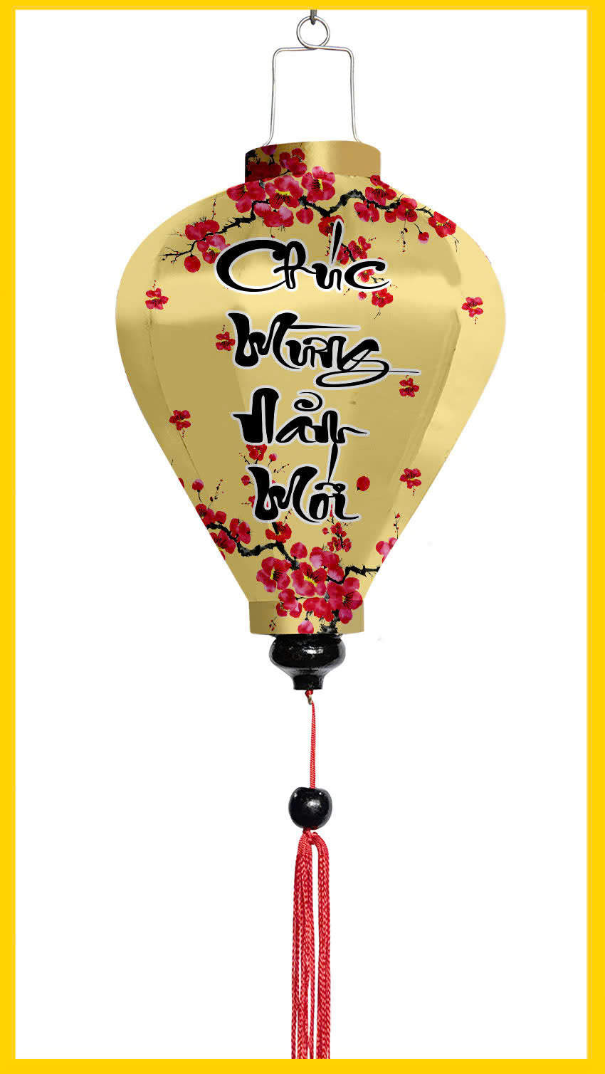 Set of 20 Silk Lanterns for Lunar New Year Decoration, TET Decor, Lanterns with fabric of yellow apricot blossom, peach blossom