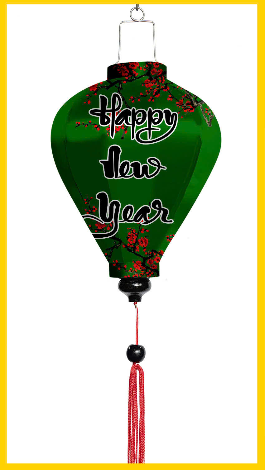 Set of 20 Silk Lanterns for New Year Decoration, TET Decor, Lanterns with fabric of yellow apricot blossom, peach blossom