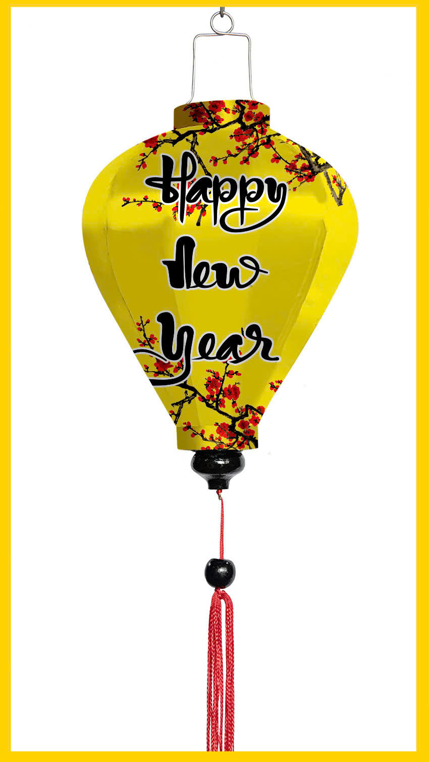 Set of 20 Silk Lanterns for New Year Decoration, TET Decor, Lanterns with fabric of yellow apricot blossom, peach blossom