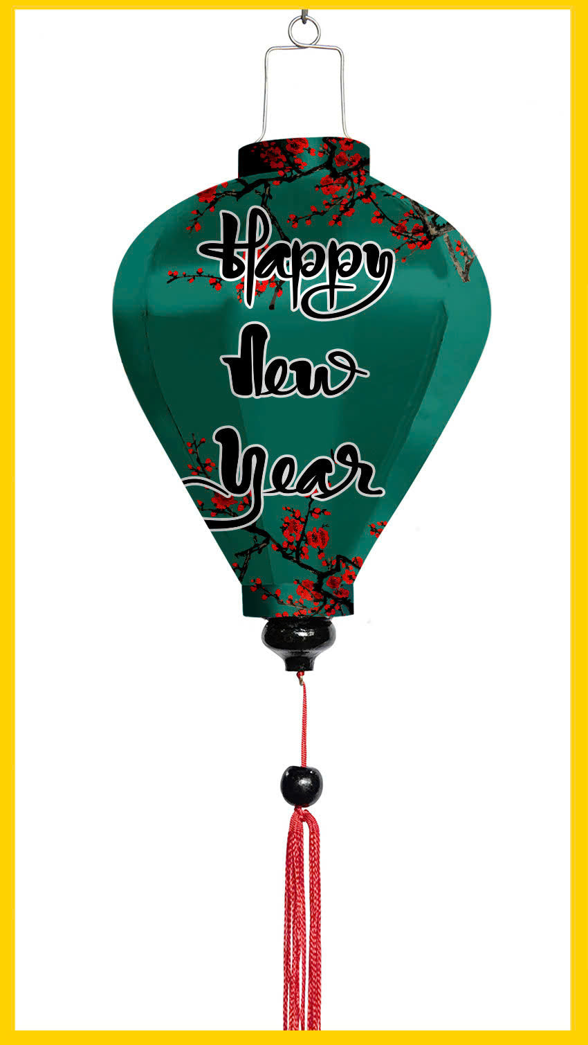 Set of 20 Silk Lanterns for New Year Decoration, TET Decor, Lanterns with fabric of yellow apricot blossom, peach blossom