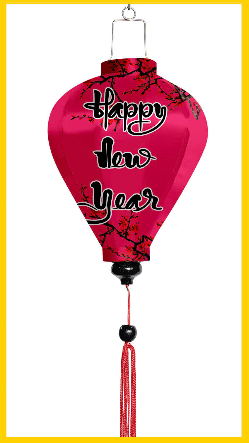 Set of 20 Silk Lanterns for New Year Decoration, TET Decor, Lanterns with fabric of yellow apricot blossom, peach blossom