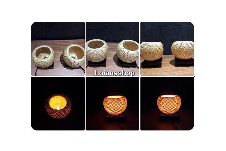 Set of 2 pcs bamboo lamp (10cm) for interior decoration, desk lamp, bedside lamp for bedroom