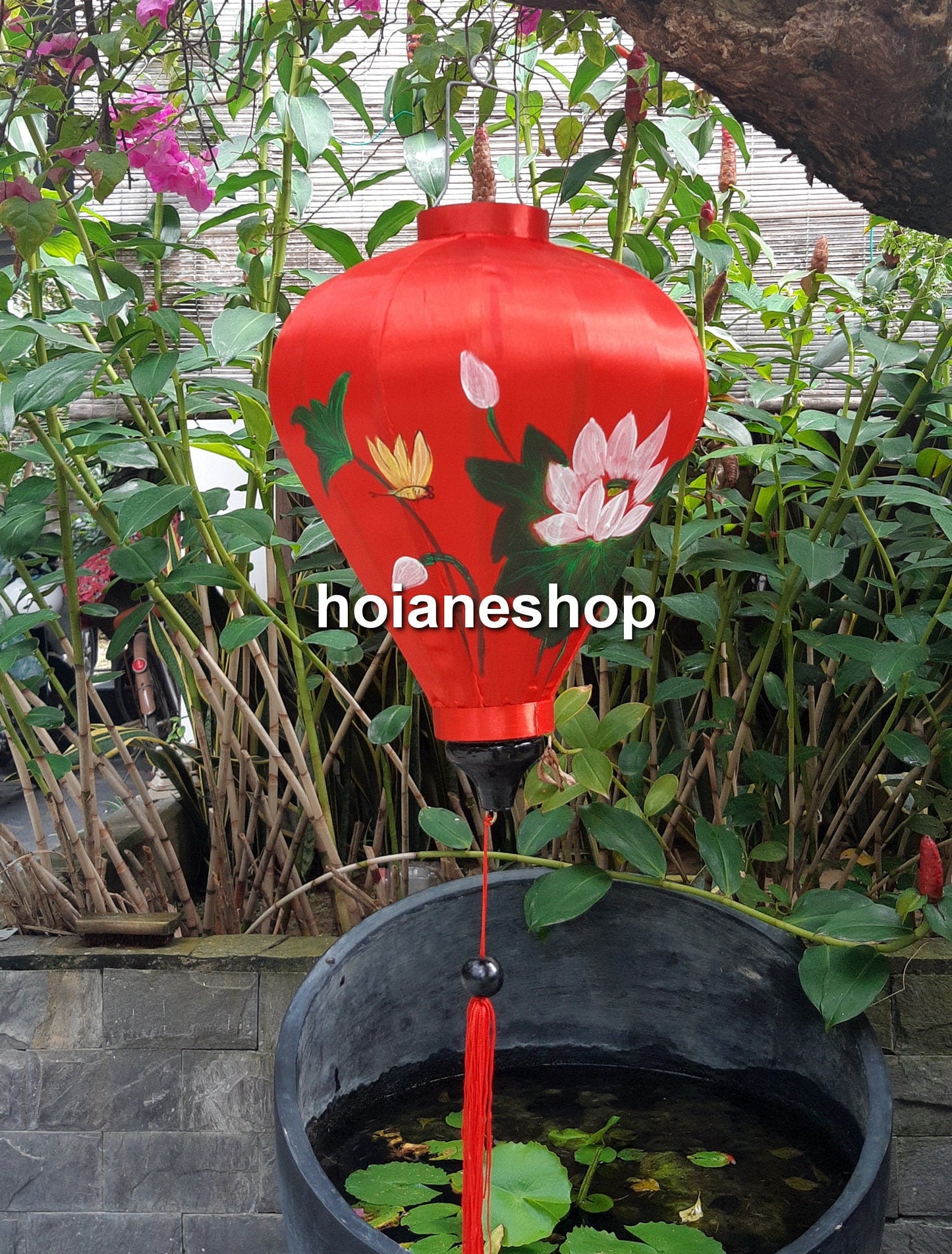 Set of 4 pcs of Hoi An handpainted silk lanterns 15'' (40cm) - Red Lanterns or wedding decor Outside party decor Garden decor Hotel decor