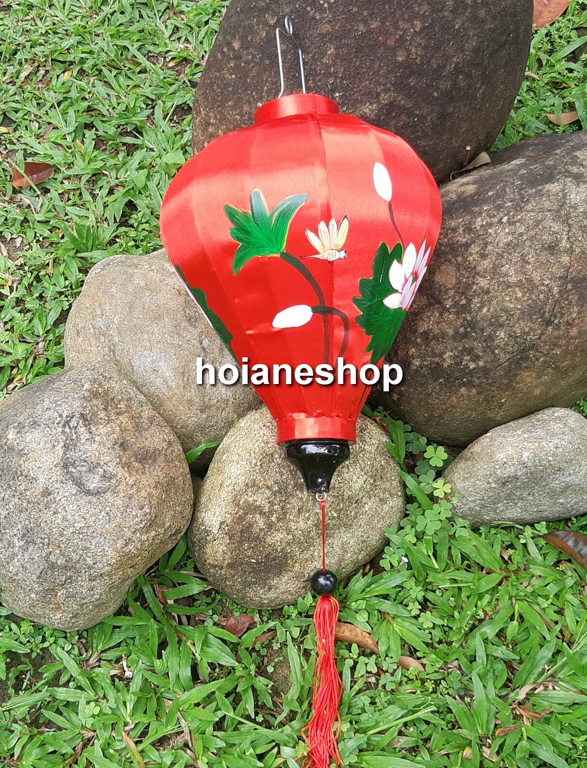 Set of 4 pcs of Hoi An handpainted silk lanterns 15'' (40cm) - Red Lanterns or wedding decor Outside party decor Garden decor Hotel decor