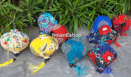 Lot of 20 pcs Hoi An silk lanterns 40cm with flower printing on fabric - silk lanterns for wedding decoration