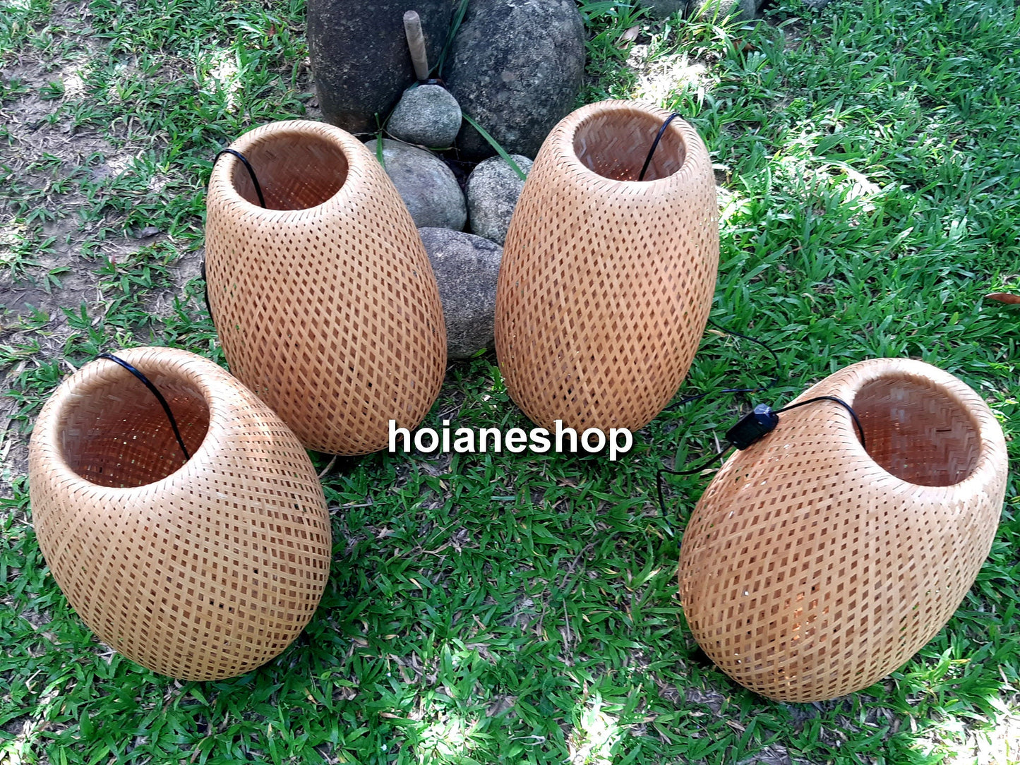 Set 4 pcs bamboo bedside lamps, Floor lamp (50cm) for Bedroom, Living room decoration, Kitchen decoration