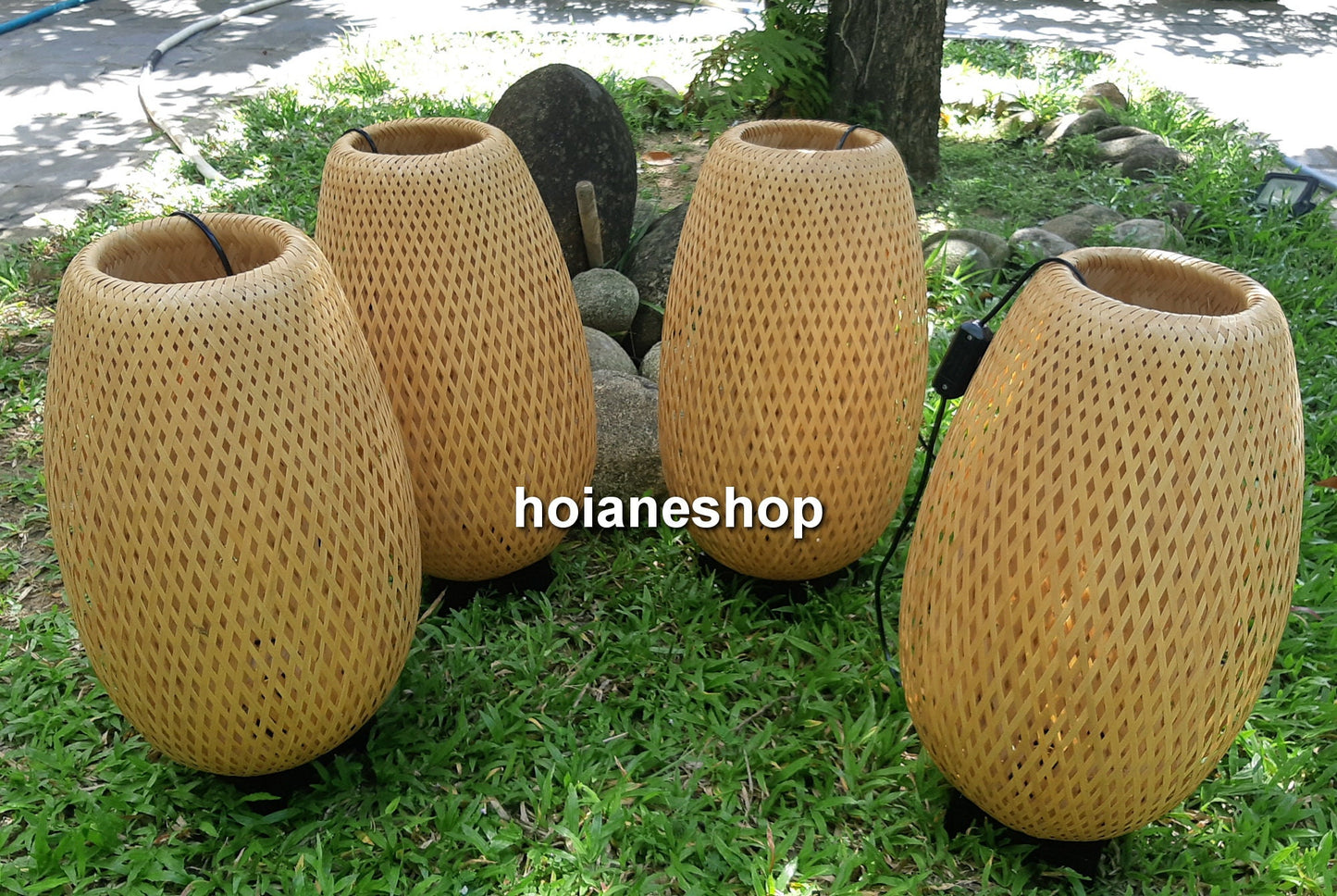 Set 4 pcs bamboo bedside lamps, Floor lamp (50cm) for Bedroom, Living room decoration, Kitchen decoration