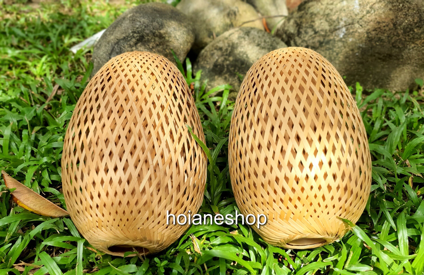 Set of 2 pcs handmade bamboo lamp shade 26cm for bedroom decor, living room decor, bamboo bedside lamps for bedroom