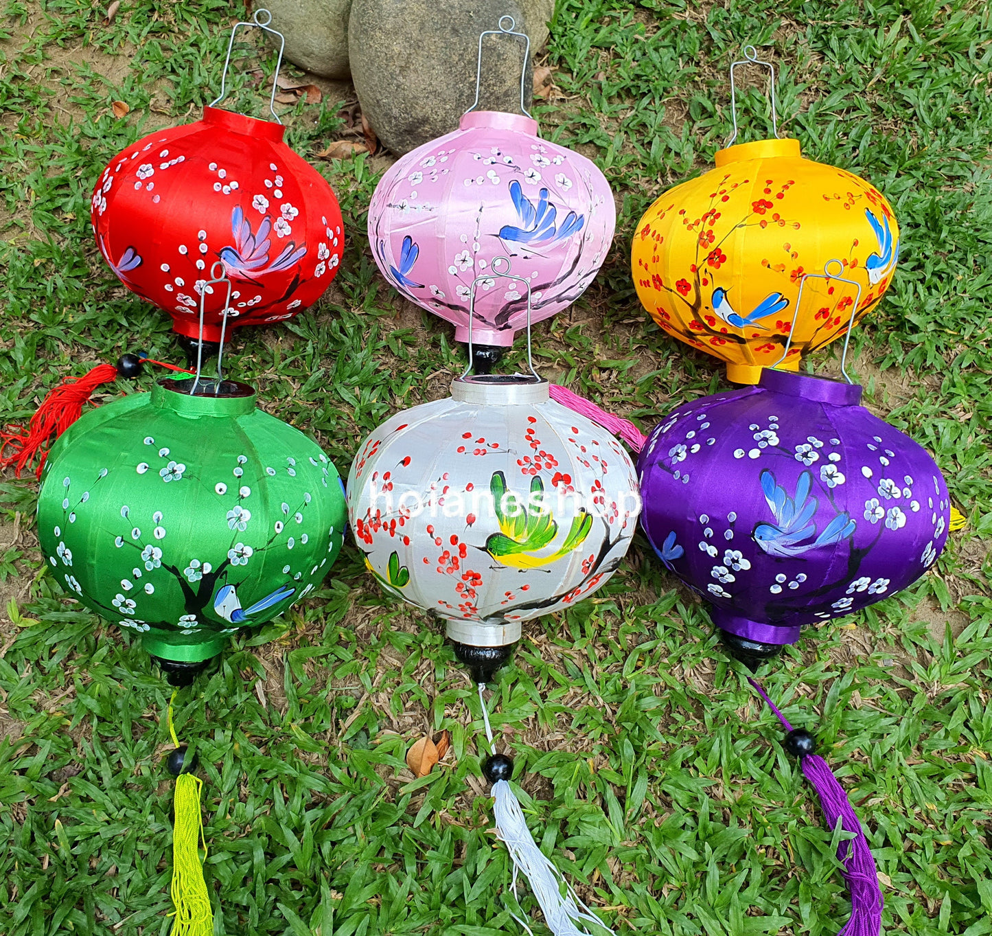 Set 6 pcs hand painted silk lanterns 35cm for garden decoration, hotel lobby decor, restaurant lantern decor, ceiling lantern living room