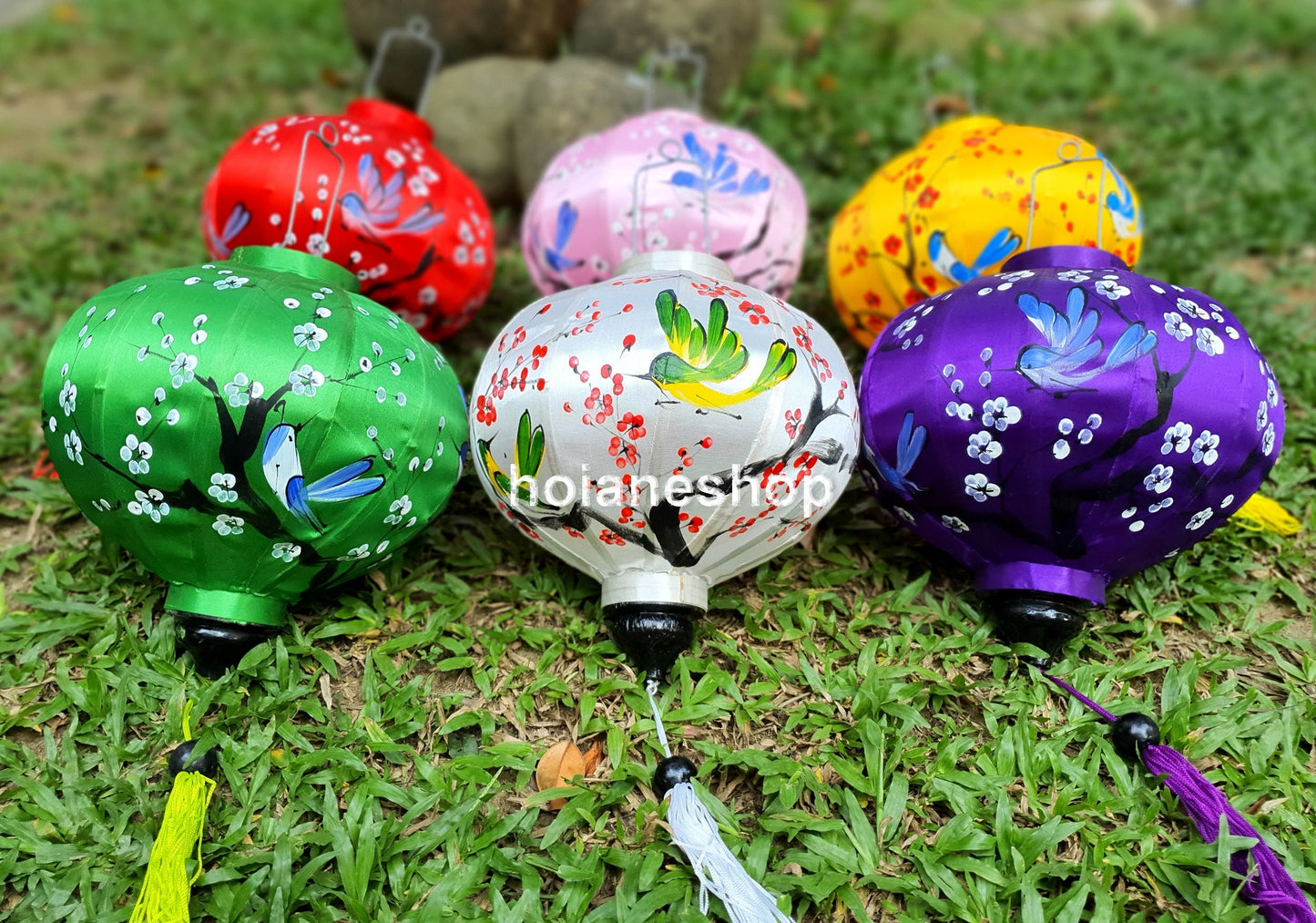 Set 6 pcs hand painted silk lanterns 35cm for garden decoration, hotel lobby decor, restaurant lantern decor, ceiling lantern living room