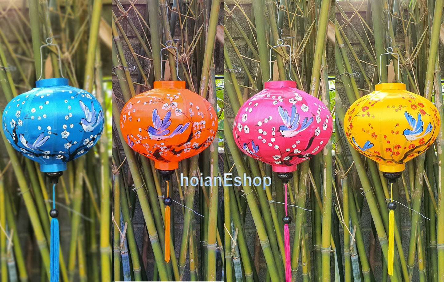 Set 4 pcs 35cm Handpainted Vietnamese silk lanterns for wedding party decor, garden decor, balcony decor, ceilling light hanging, cafe shop