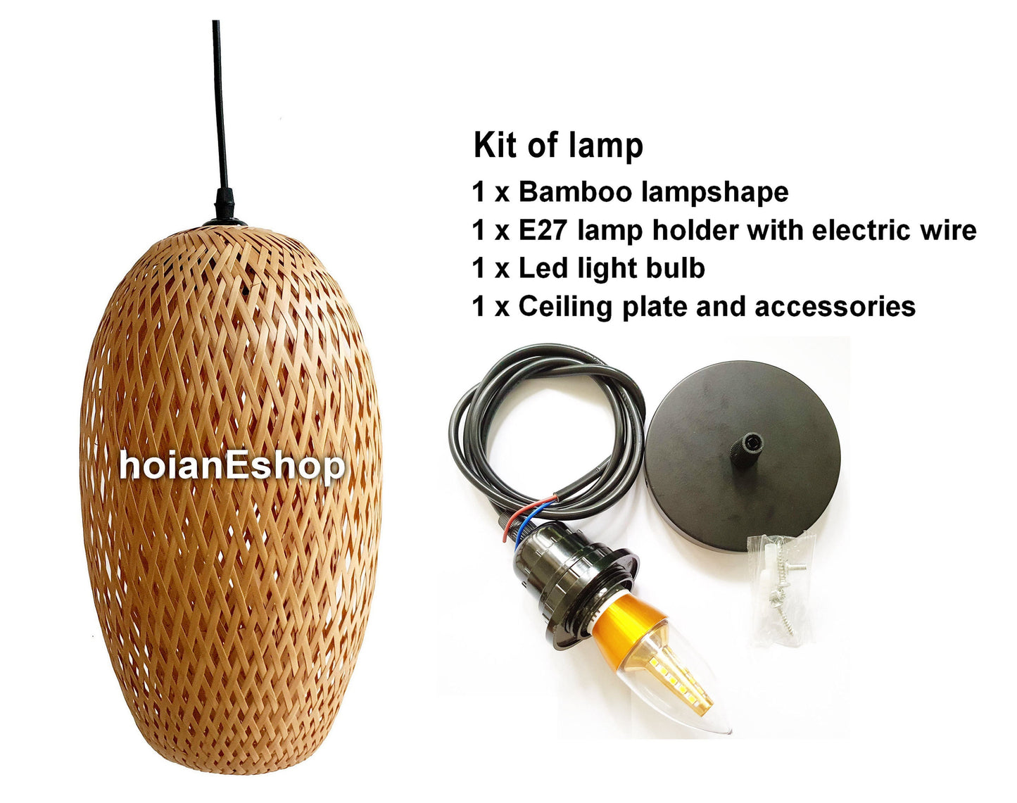 Bamboo Lamp (37cm), Ceiling light, Rattan Lamp for Ceiling hanging Living room, Kitchen Decoration, Bedroom decoration