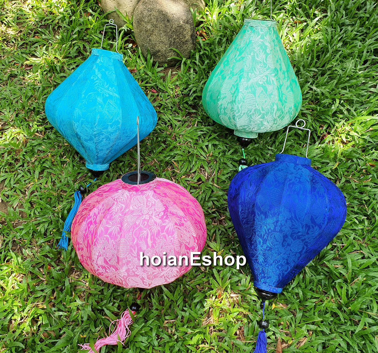 Set 4 pcs of 45cm Vietnam bamboo silk lanterns for balcony decor, garden decor, ceiling light decor, restaurant decor, wedding tent decor