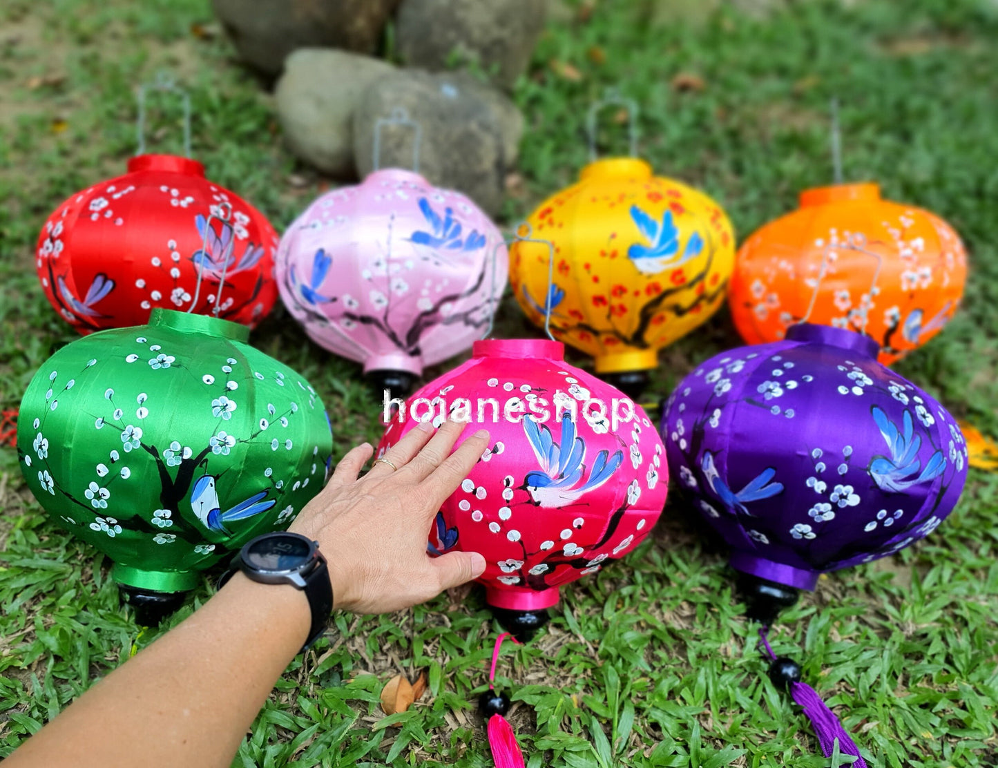 Personalise lanterns Set 50 pcs of 40cm hand painted birds and flowers on silk lanterns for wedding Outdoor party Garden Restaurant decor