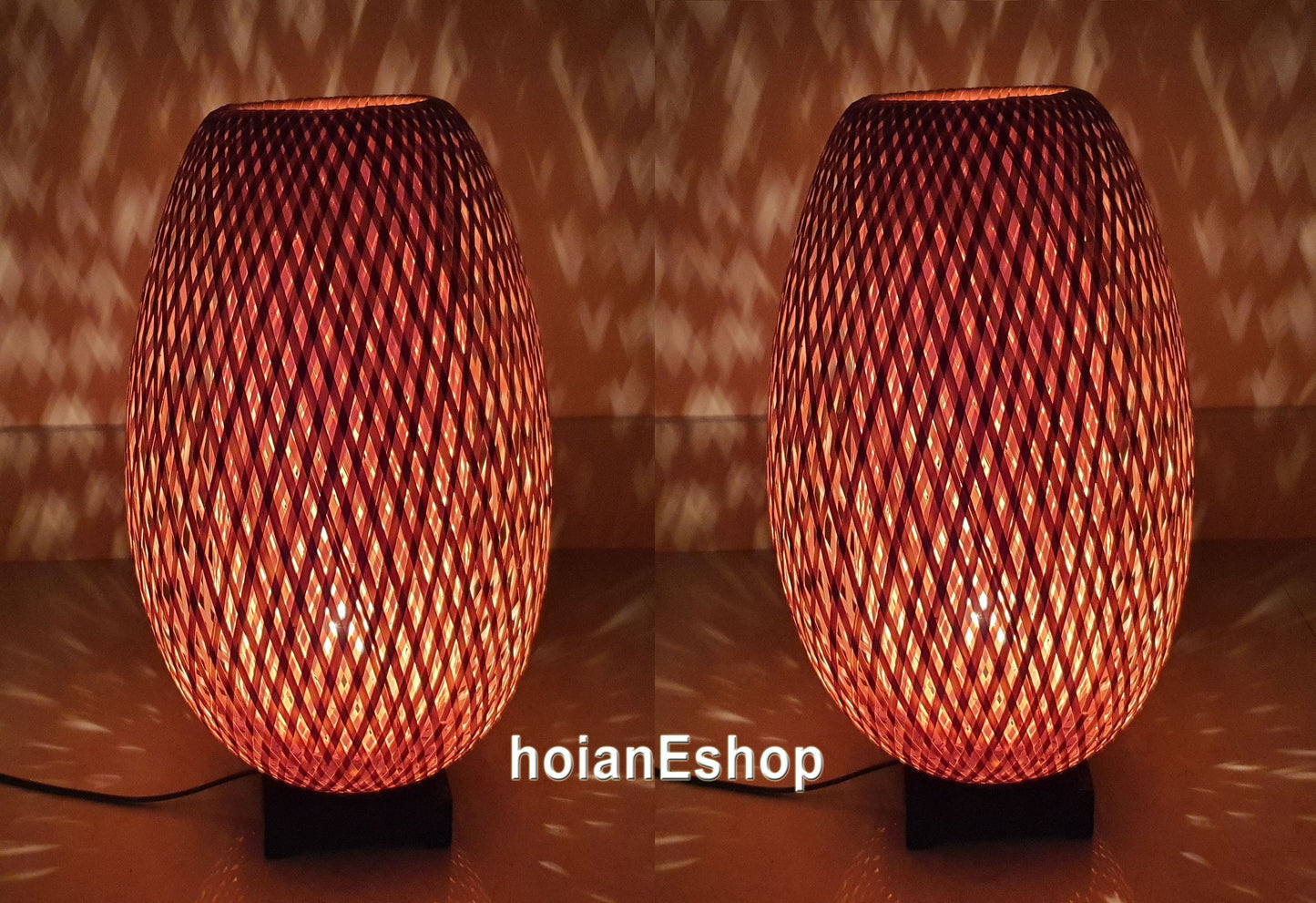 Set 2 pcs of 40cm Bamboo Table Lamp Bedside Lamp 16' For Bedroom Living Room Desk Decoration Interior Decoration