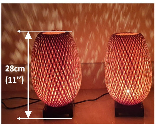 Set 2 pcs of 28cm bamboo bedside lamps with dimmer for bedroom, table lamps, floor lamps for living room, bamboo lampshade for home decor