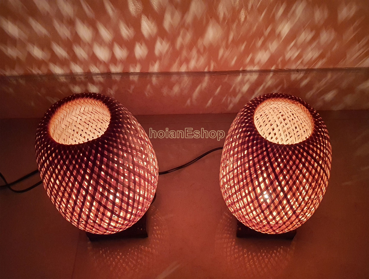 Set 2 pcs of 28cm bamboo bedside lamps with dimmer for bedroom, table lamps, floor lamps for living room, bamboo lampshade for home decor