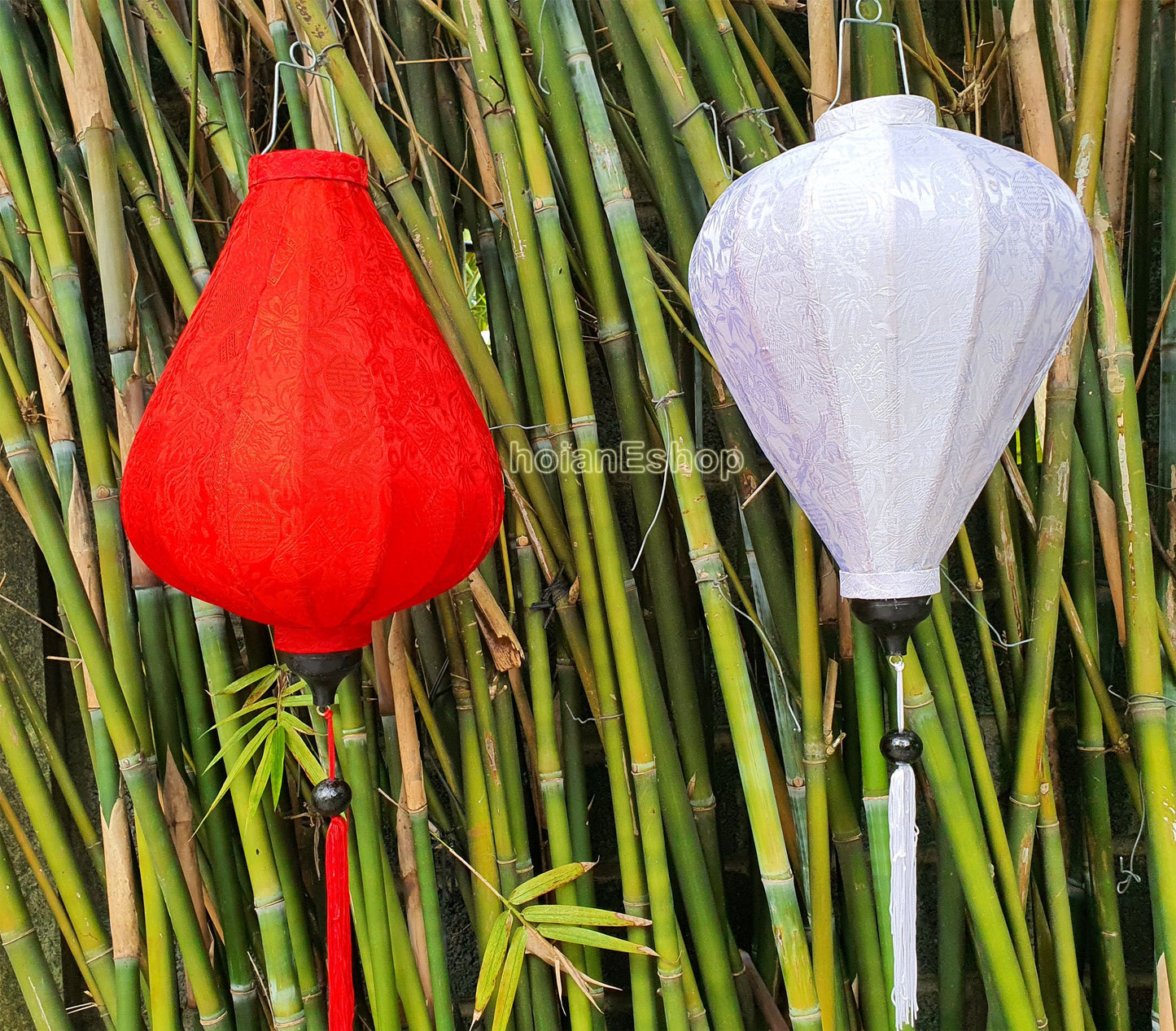 Set 2 pcs of 45cm Vietnamese Hoian silk lanterns for wedding party decor - Vietnamese tea party decor - Porch decor - restaurant decor