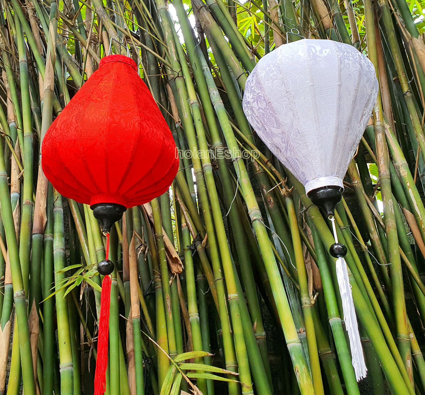 Set 2 pcs of 45cm Vietnamese Hoian silk lanterns for wedding party decor - Vietnamese tea party decor - Porch decor - restaurant decor