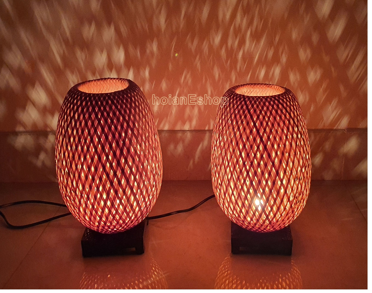 Set of 2 pcs handmade bamboo lamp shade 26cm for bedroom decor, living room decor, bamboo bedside lamps for bedroom