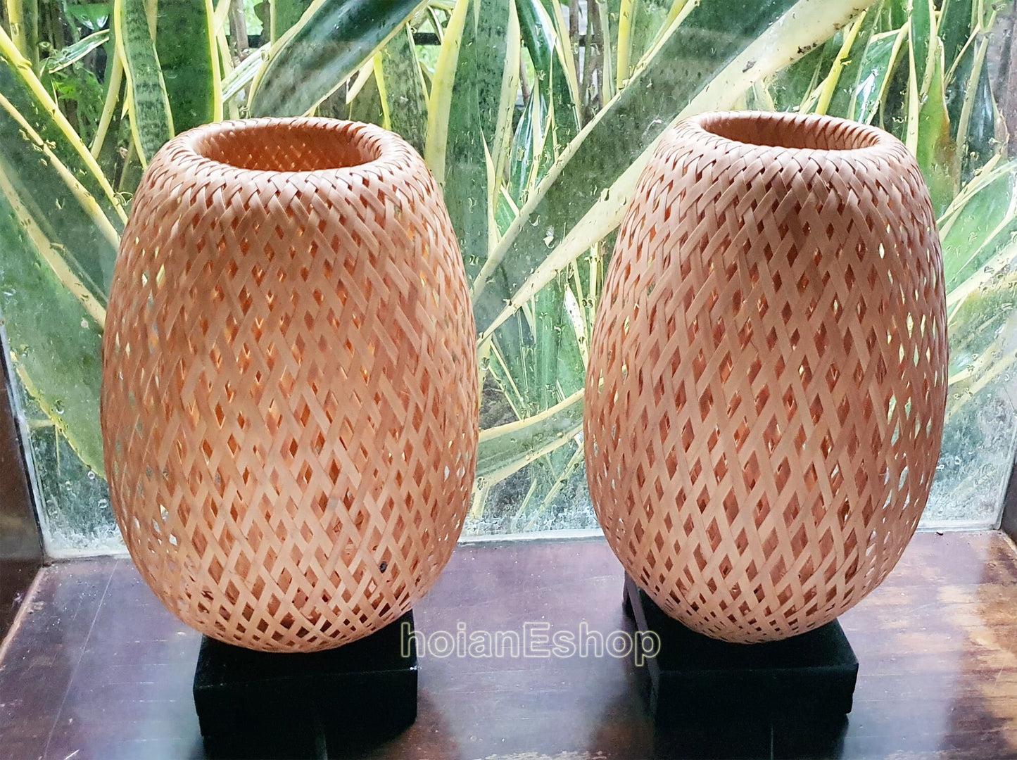 Set of 2 pcs handmade bamboo lamp shade 26cm for bedroom decor, living room decor, bamboo bedside lamps for bedroom