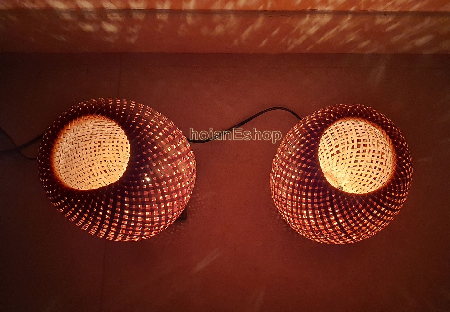 Set 2 pcs of 28cm bamboo bedside lamps with dimmer for bedroom, table lamps, floor lamps for living room, bamboo lampshade for home decor