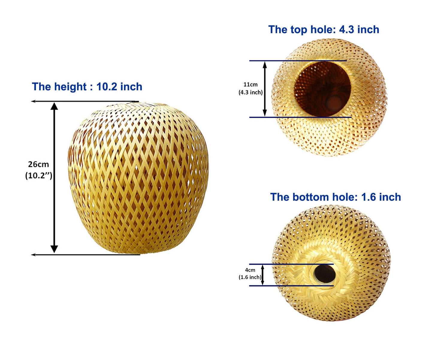 Round Bamboo Lamp (26cm) Pedant Light Ceiling light Rattan Lamp for Ceiling hanging Living room, Kitchen Decoration, Bedroom decoration