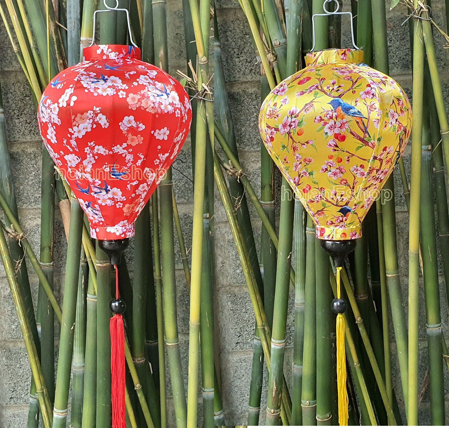 Set 2 pcs Silk lanterns for Vietnamese Traditional Tea Party Lanterns for Decorating the entrance to the wedding