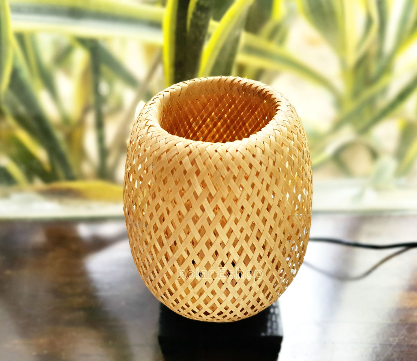 Bamboo bedside lamp 22cm with light bulb and dimmer for Bedroom - Table lamp - Desk lamp - Floor lamp for living room