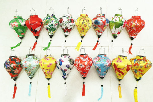 Set 16 pcs of 22cm Vietnamese silk lanterns - Flower fabric lanterns for wedding Decorative Garden decor - Flower Lanterns for restaurant