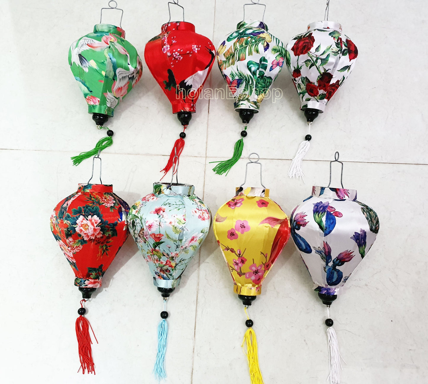 Set 8 pcs of 22cm HoiAn silk lanterns for front porch decor - Small lanterns Living room decor - Restaurant decor - Wedding lanterns decor