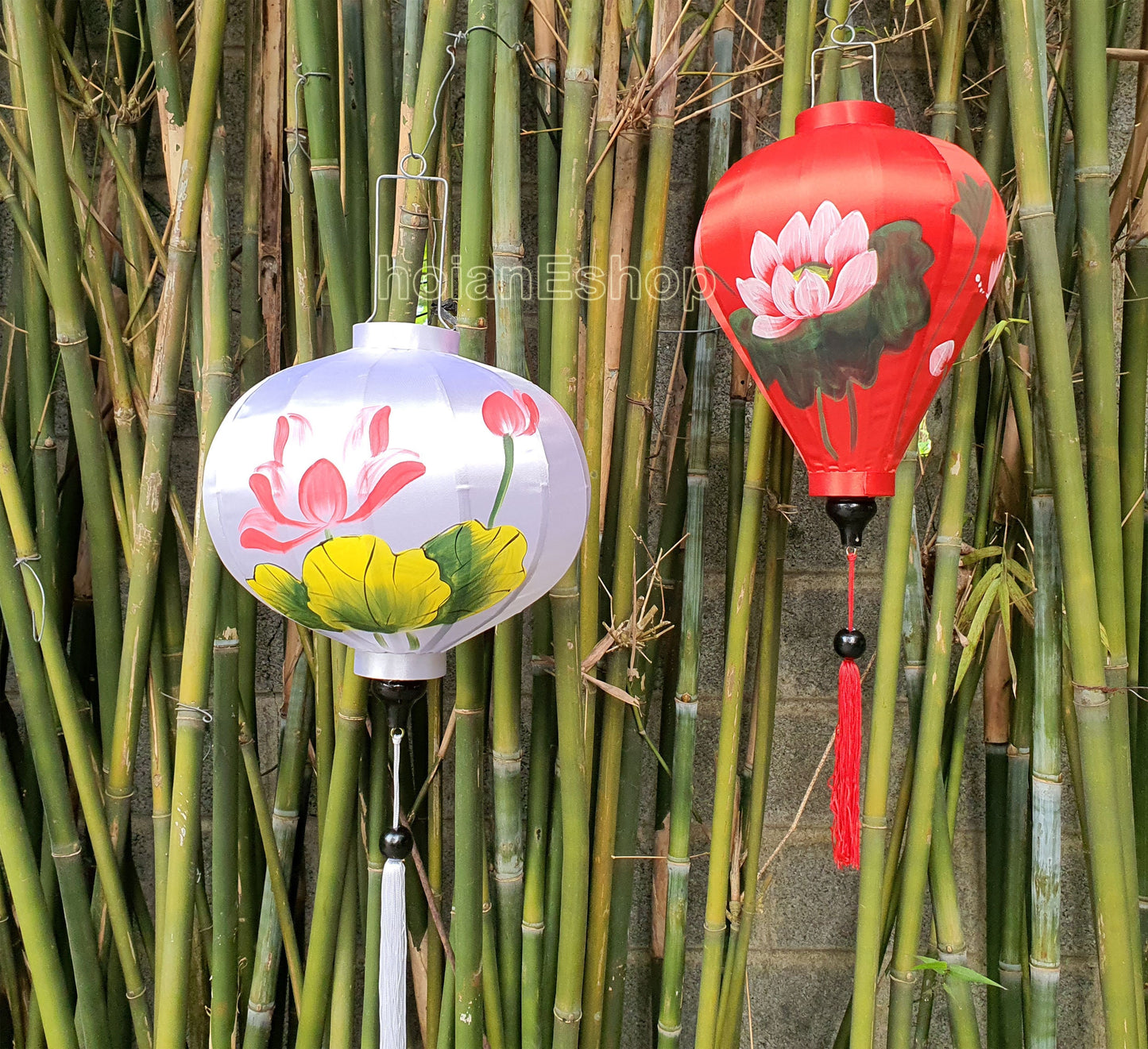 Set of 2 pcs Handpainted Vietnam silk lanterns 40cm - Custom made lantern - Wedding Party lanterns - Restaurant lanterns - Patio lanterns